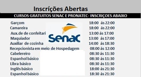 Programação de cursos Senac para setembro/outubro de 2017