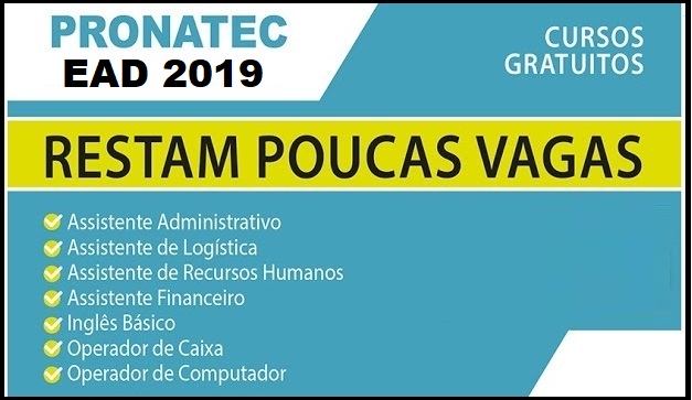 Cursos Gratuitos PRONATEC 2019 – EAD – INSCRIÇÕES ABERTAS!