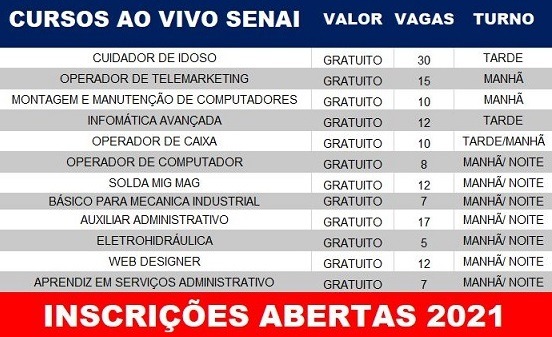 Abertas as inscrições para os cursos gratuitos Senai 2023